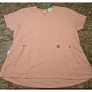 Carhartt Women Scrub Top 3XL Peach Modern Fit Logo Short Sleeve Spandex